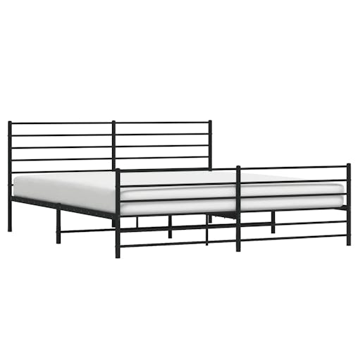 NNEVL Metal Bed Frame with Headboard and Footboard Black 183x203 cm King