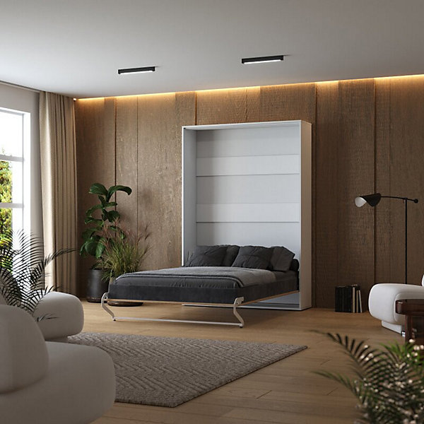 Lit escamotable 140x200cm Vertikal M1 Lit Mural Blanc- Chene Kaiserberg