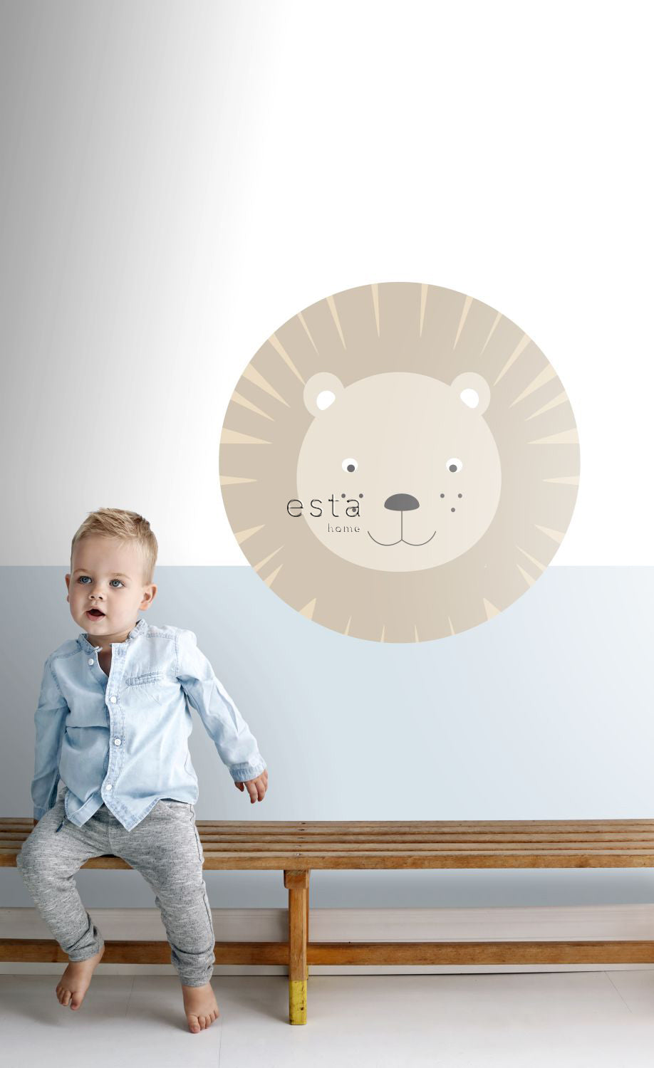 ESTAhome zelfklevende behangcirkel dierenkoppen beige - Ø 70 cm - 158973