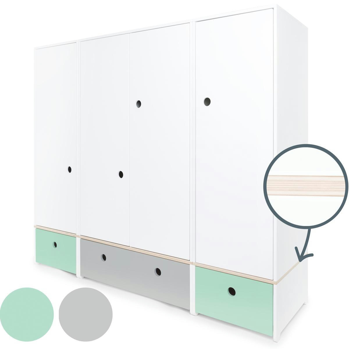 COLORFLEX - Armoire 4 portes vert menthe-gris perle-vert menthe