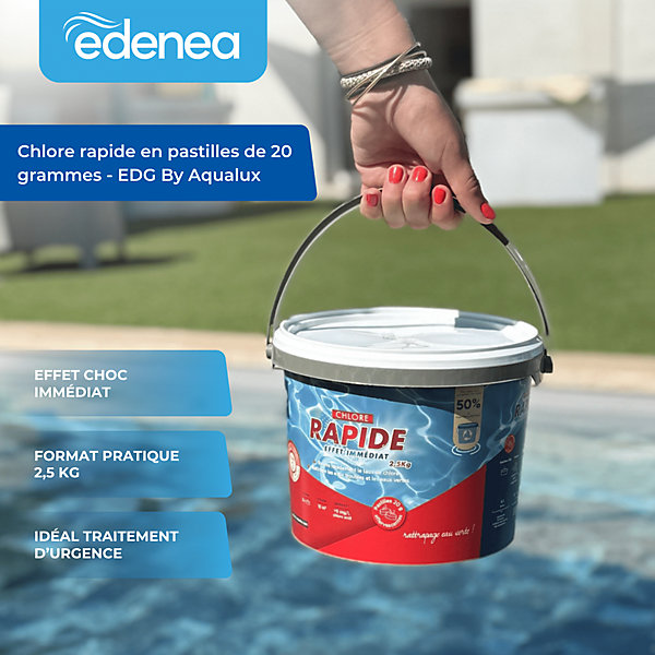 Chlore Rapide (Choc) Piscine - Pastilles 20G - Seau 2.5kg - Effet Immédiat - Spécial Rattrapage Eaux Vertes - Edg