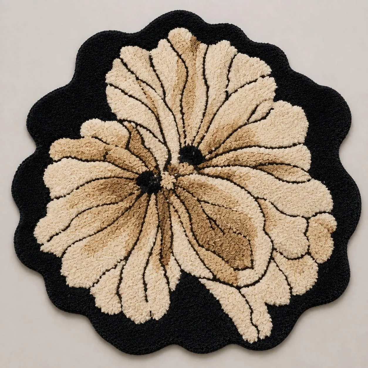 Hand Tufted Flower Rug, Black Floral Rug, Handmade Bedroom Rug, Boho Area Rug, Botanical Rug, Plush Custom Rug, Modern Flower Carpet