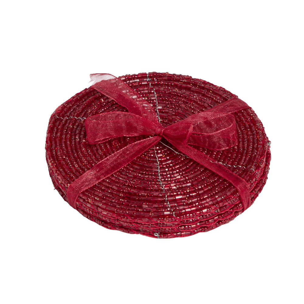 Dessous de verre x4 perle rouge Ø10cm