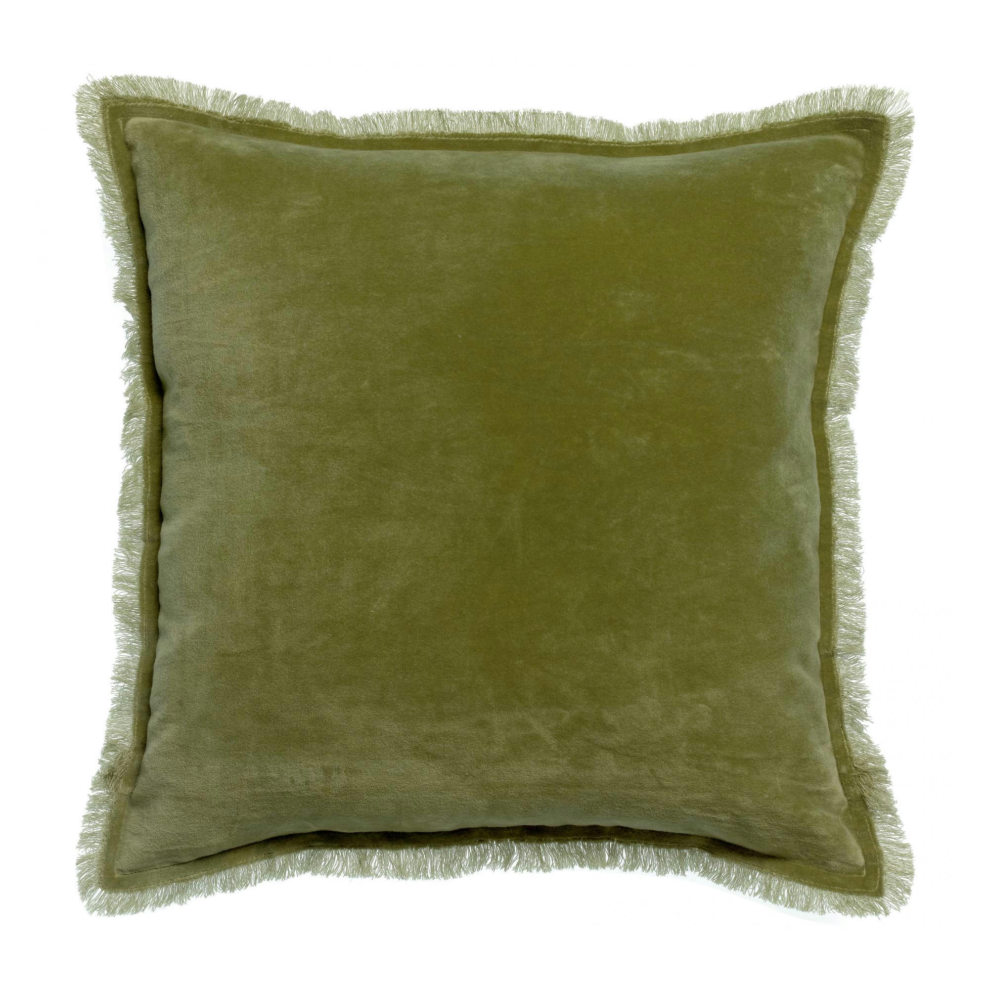 FARA - Coussin uni  en coton olive 45 x 45