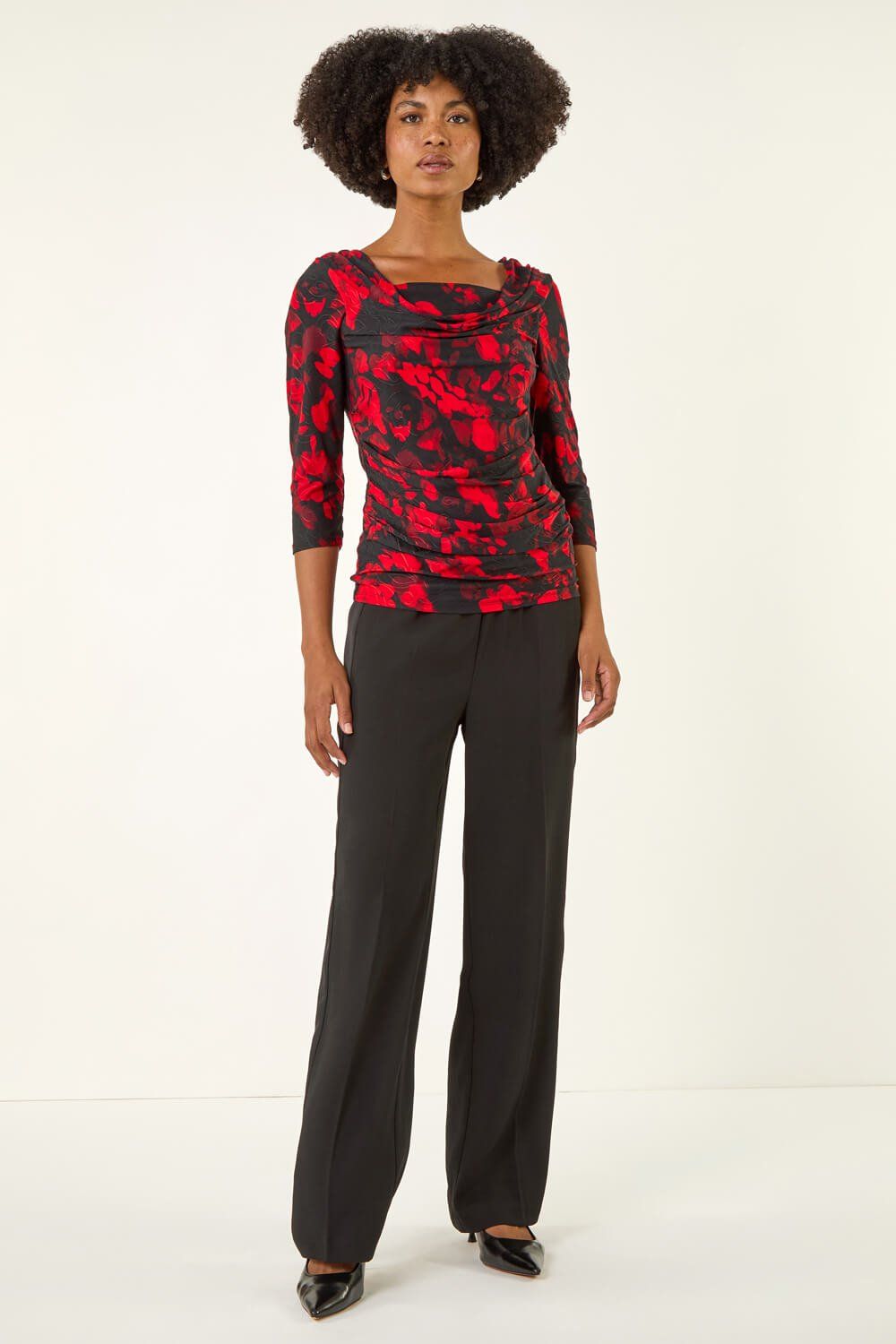 Roman Printed Cowl Neck Stretch Top