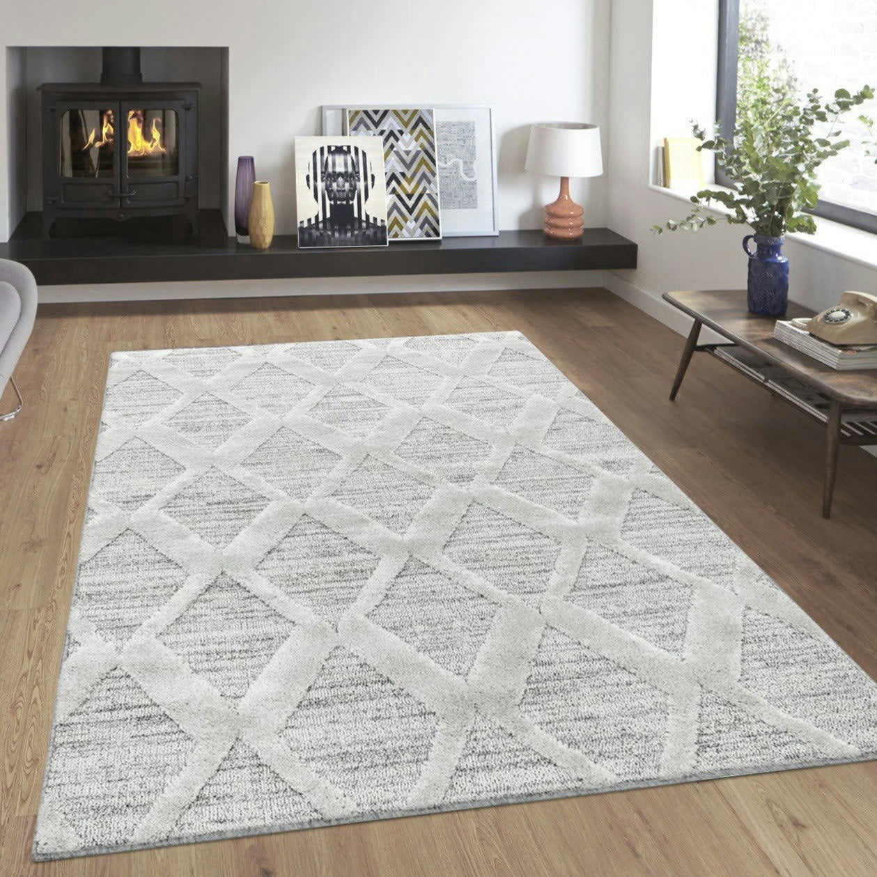 BOHEME - Tapis bohème à relief blanc ivoire 120x170cm