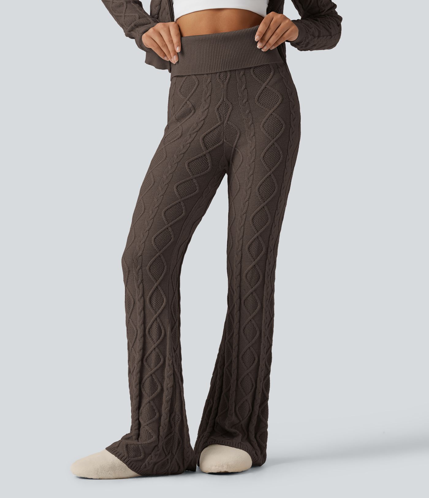 Pantalon de détente en maille bootcut taille haute à taille rabattable