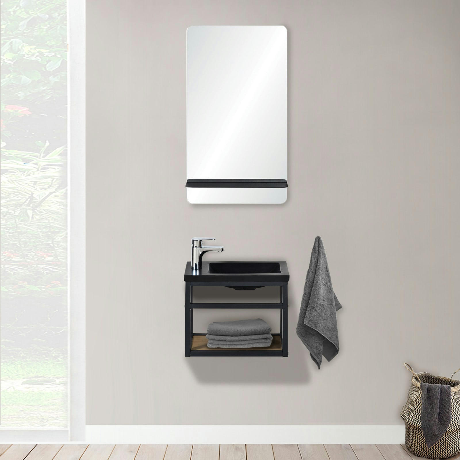 SAO - Meuble lave-mains  + robinet chromé + miroir