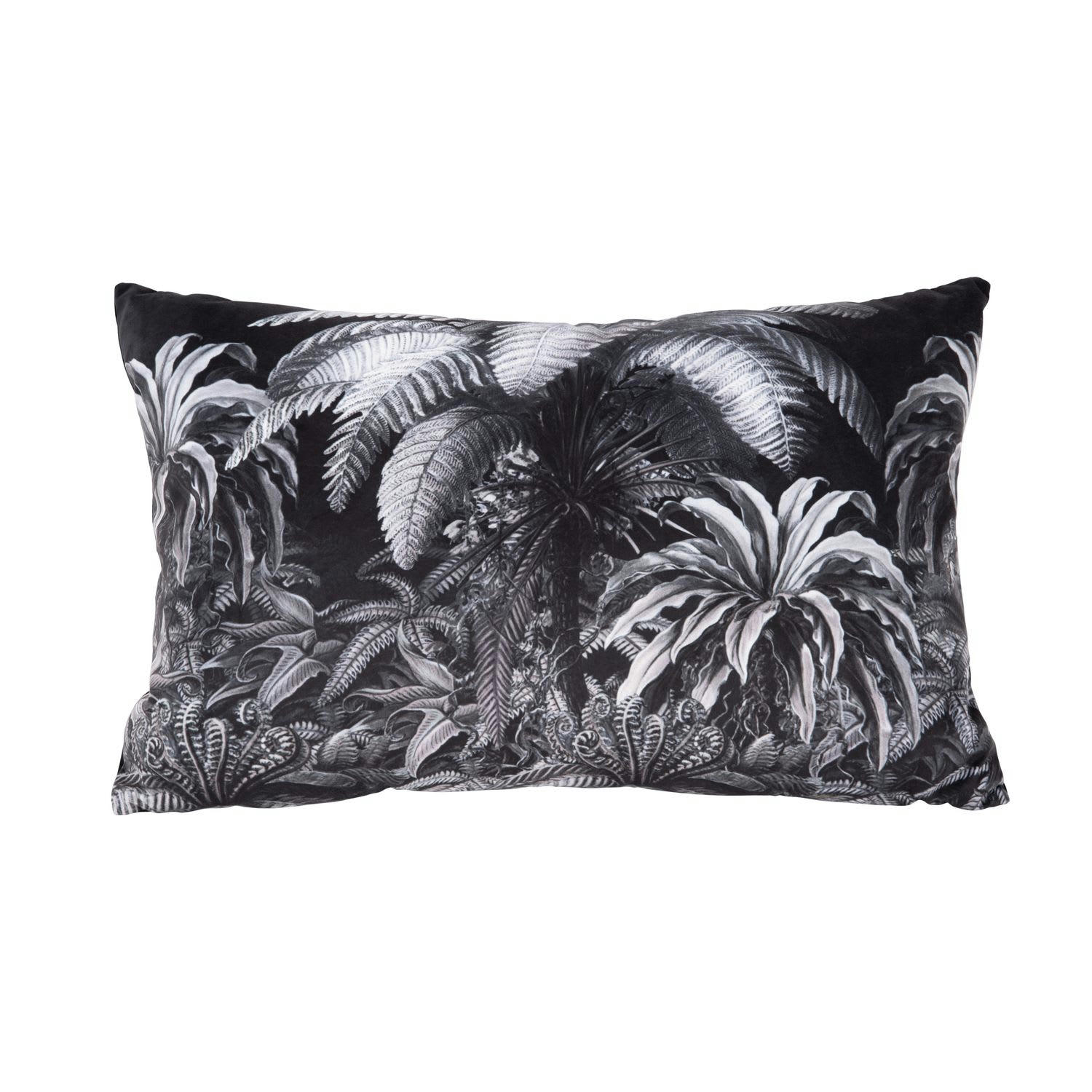 JUNGLE - Coussin imprimé effet velours 40x60cm noir et blanc