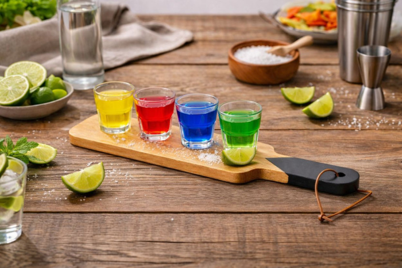 Zestaw kieliszków do shotów 4x44 ml z drewnianą tacą