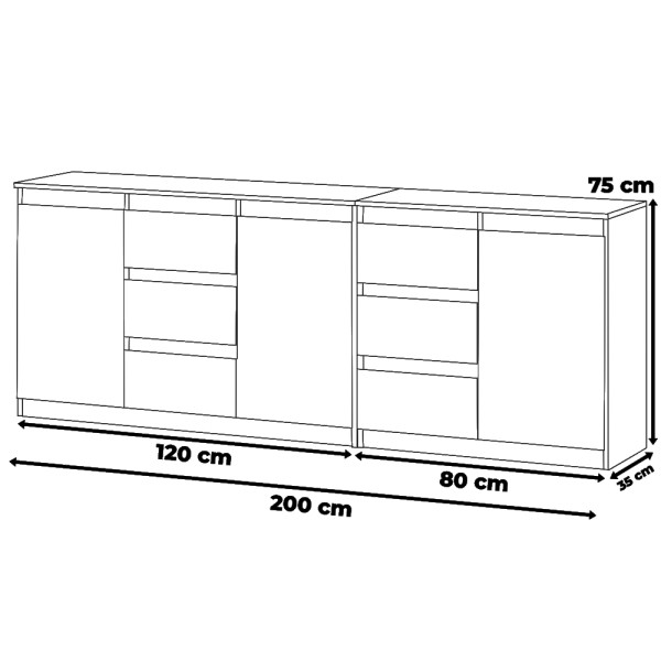 Komoda 6 szuflad pojemna szafka salon sypialnia 200cm szara
