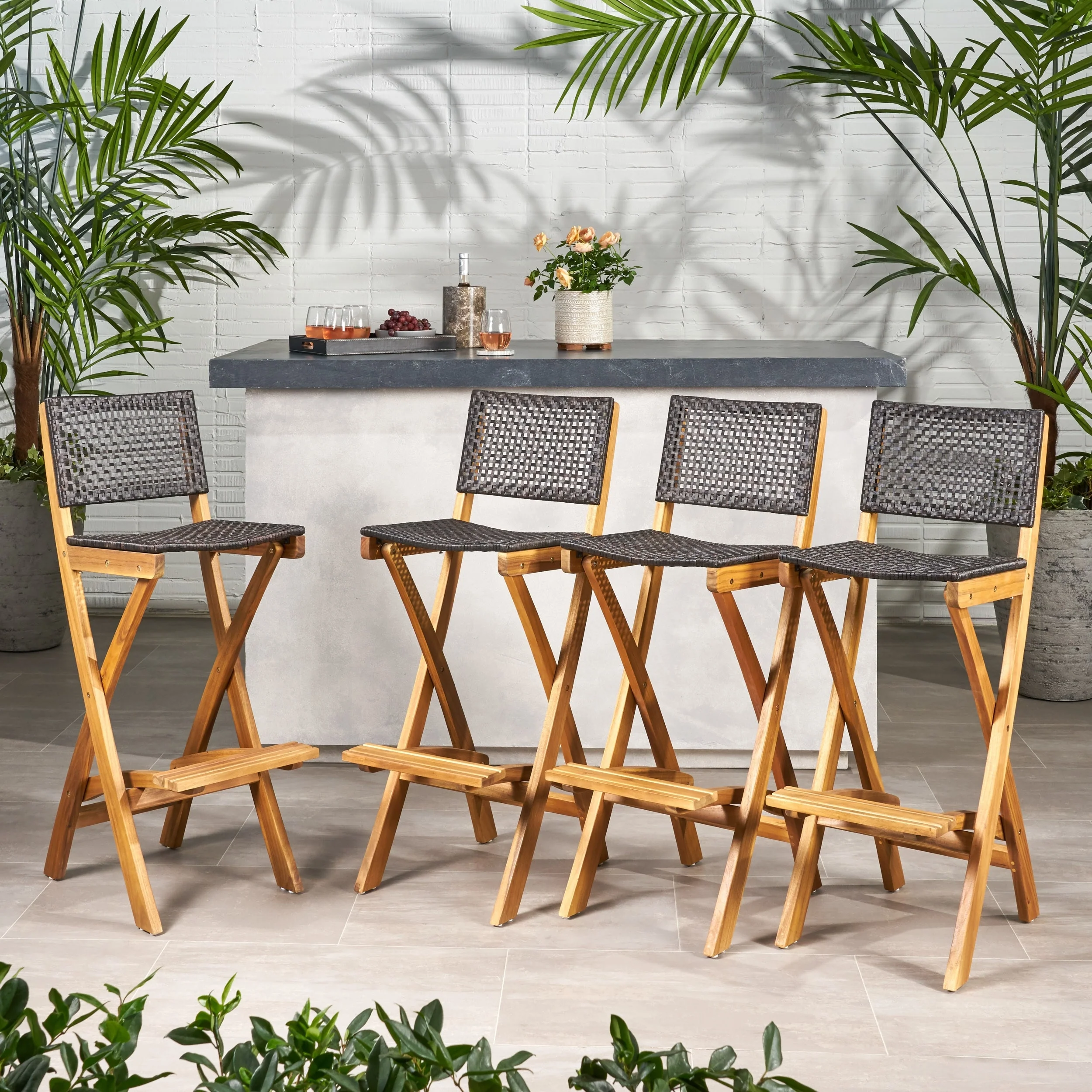 Polaris Acacia Wood Outdoor Folding Barstools (Set of 4) by Christopher Knight Home
