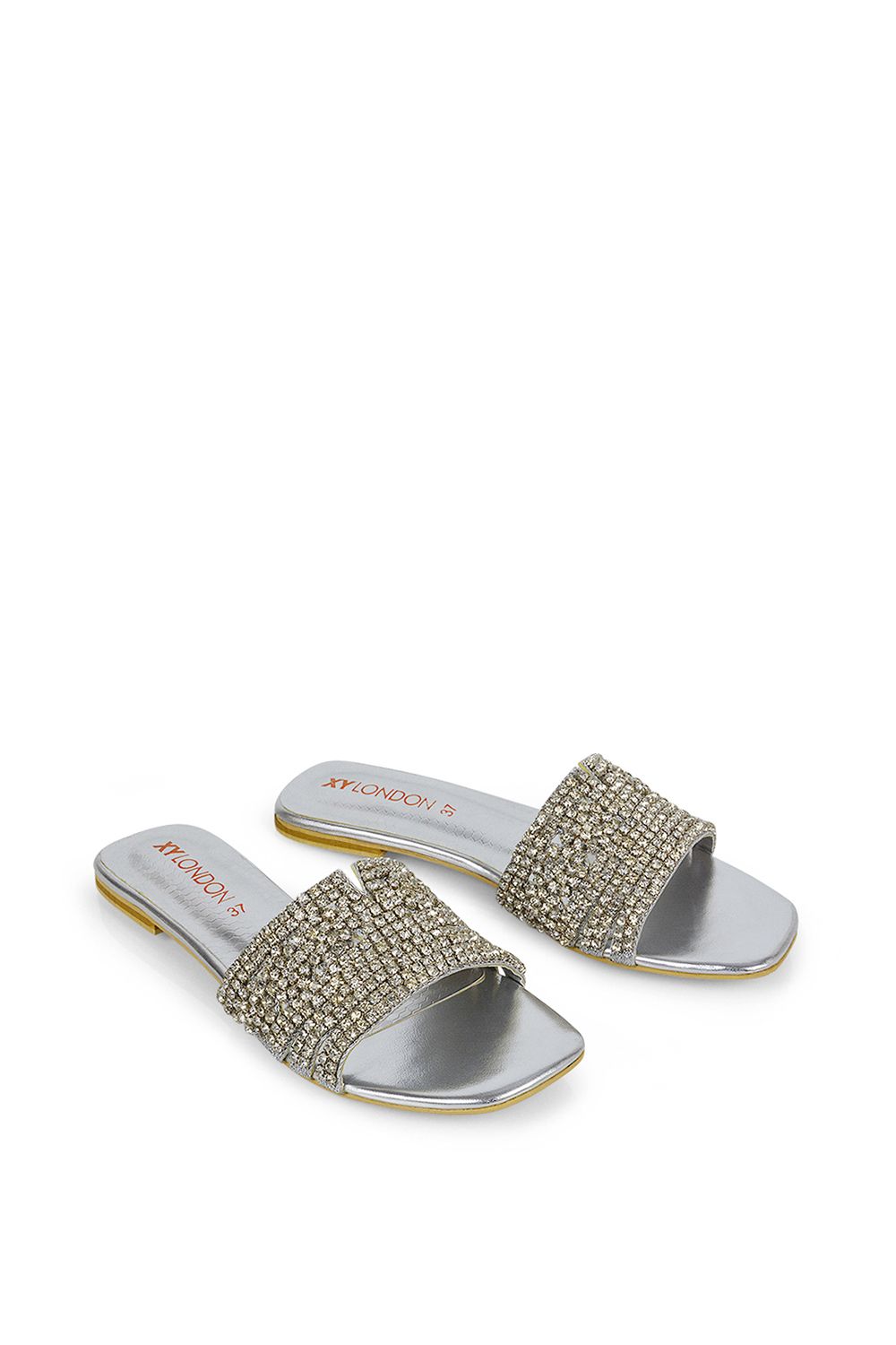 XY London Sam' Sparkly Front Strap Slip On Flat Diamante Sandals