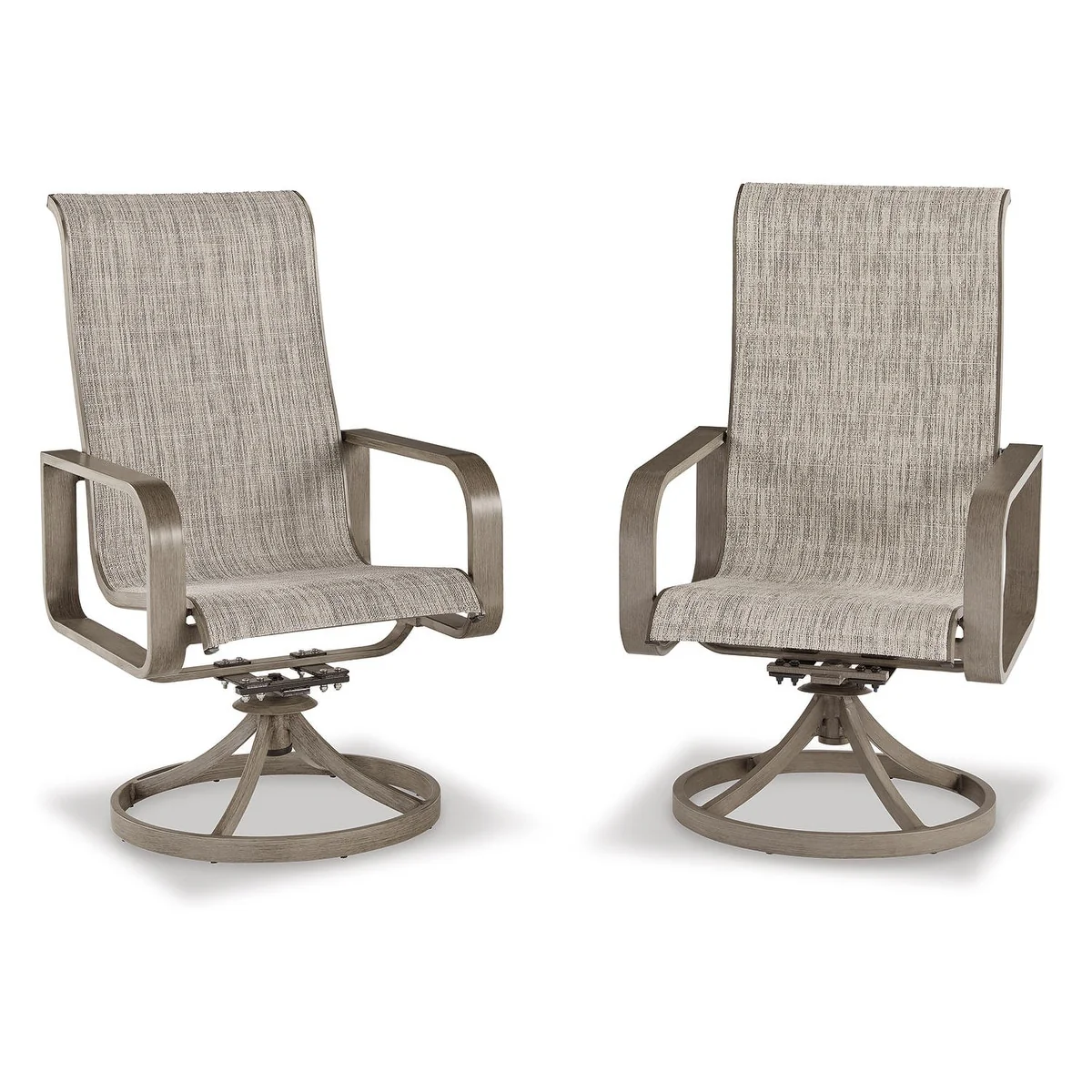 Signature Design by Ashley Beach Front Brown/Beige Outdoor Sling Swivel Chair Set (Set of 2) - 30W x 25D x 42H