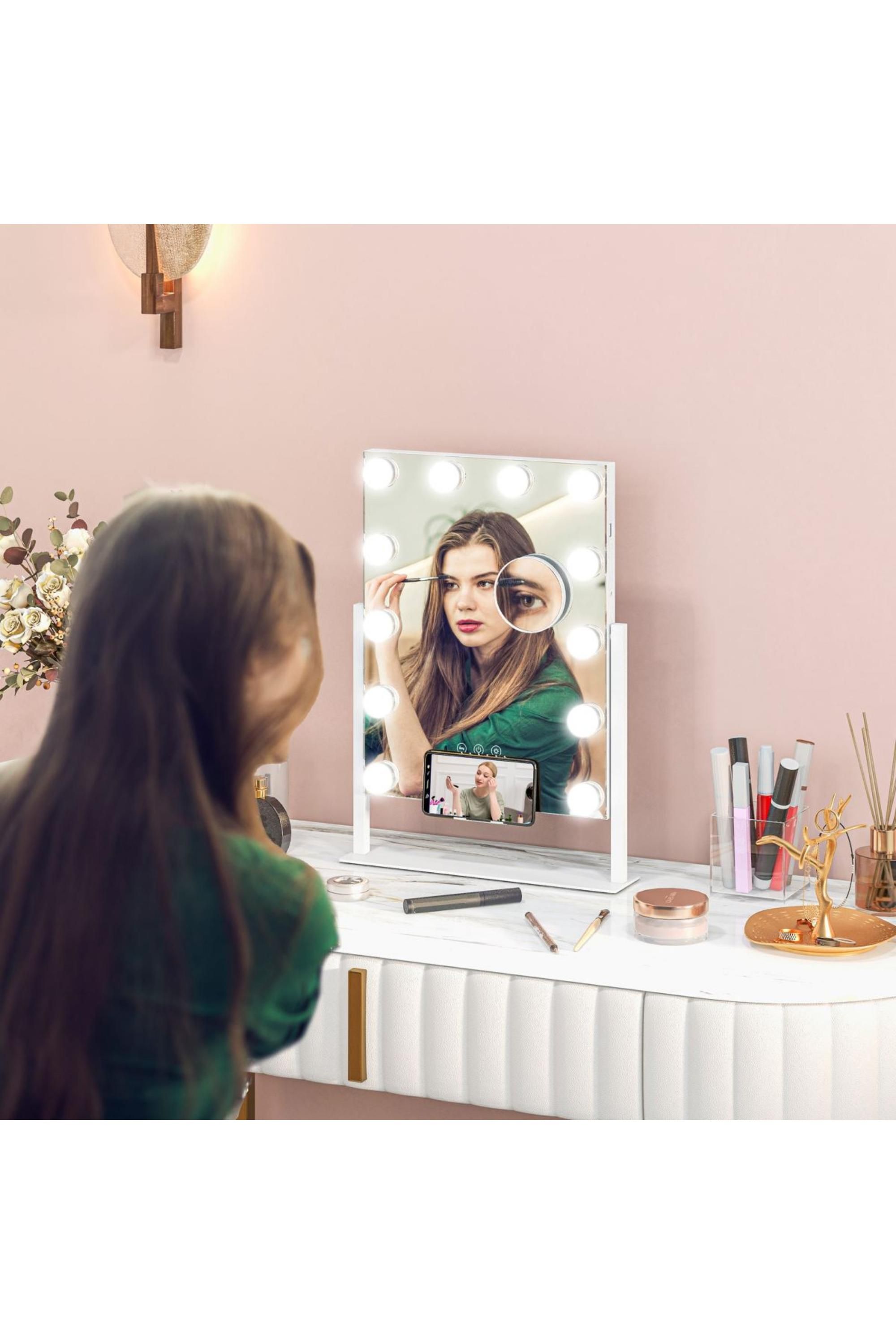 Dyzi LED Touchscreen Makeup Mirror with 360° Rotation & USB Port