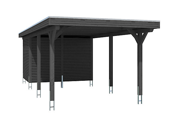 Carport SKAN HOLZ Spessart 355x846cm avec remise, bois lamellé-collé, traitement coloré anthracite