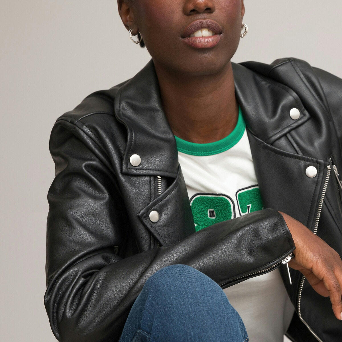 Blouson court style motard en simili