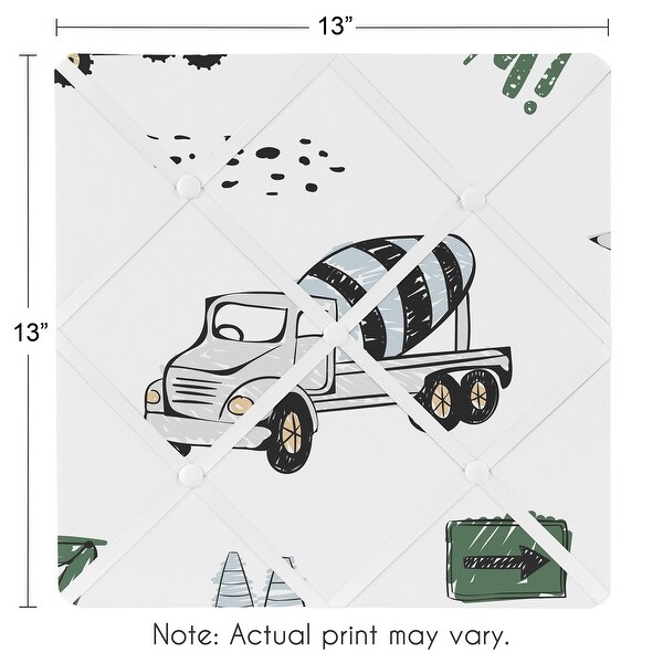 Construction Truck Collection 13-inch Fabric Memory Photo Bulletin Board - Grey Yellow Black Blue and Green Transportation