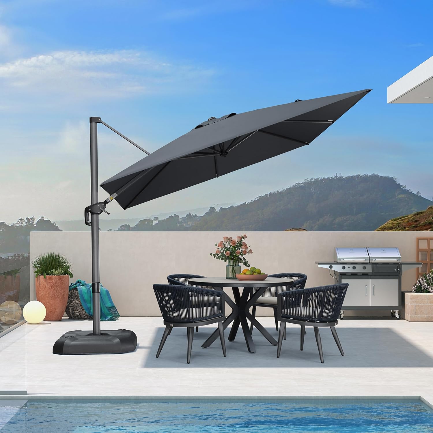 PURPLE LEAF 9 Feet Patio Umbrella Outdoor Cantilever Square Umbrella Aluminum Offset Umbrella with 360-degree Rotation for Garden Deck Pool Patio  Grey