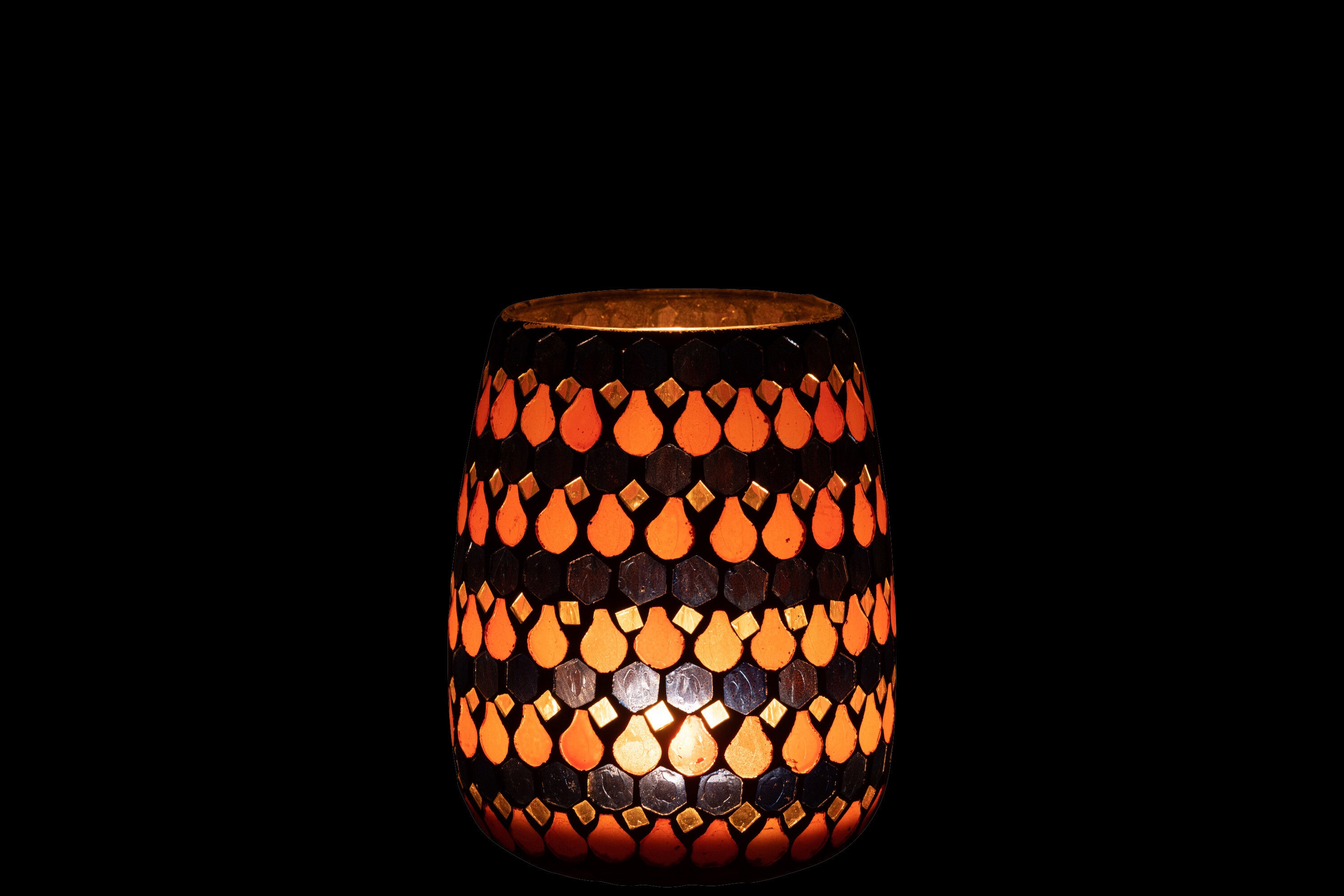 J-Line windlicht Mozaiek Druppel - glas - oranje/blauw - medium