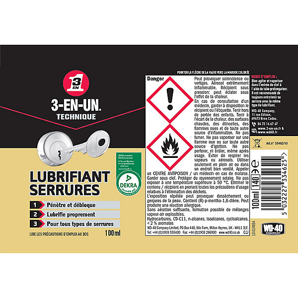 Lubrifiant Serrures 3-EN-UN TECHNIQUE 100ml