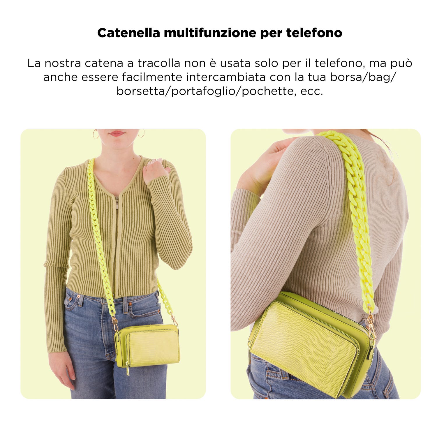 Tracolla smartphone e borsetta giallo fluo 120 cm – Fashionally