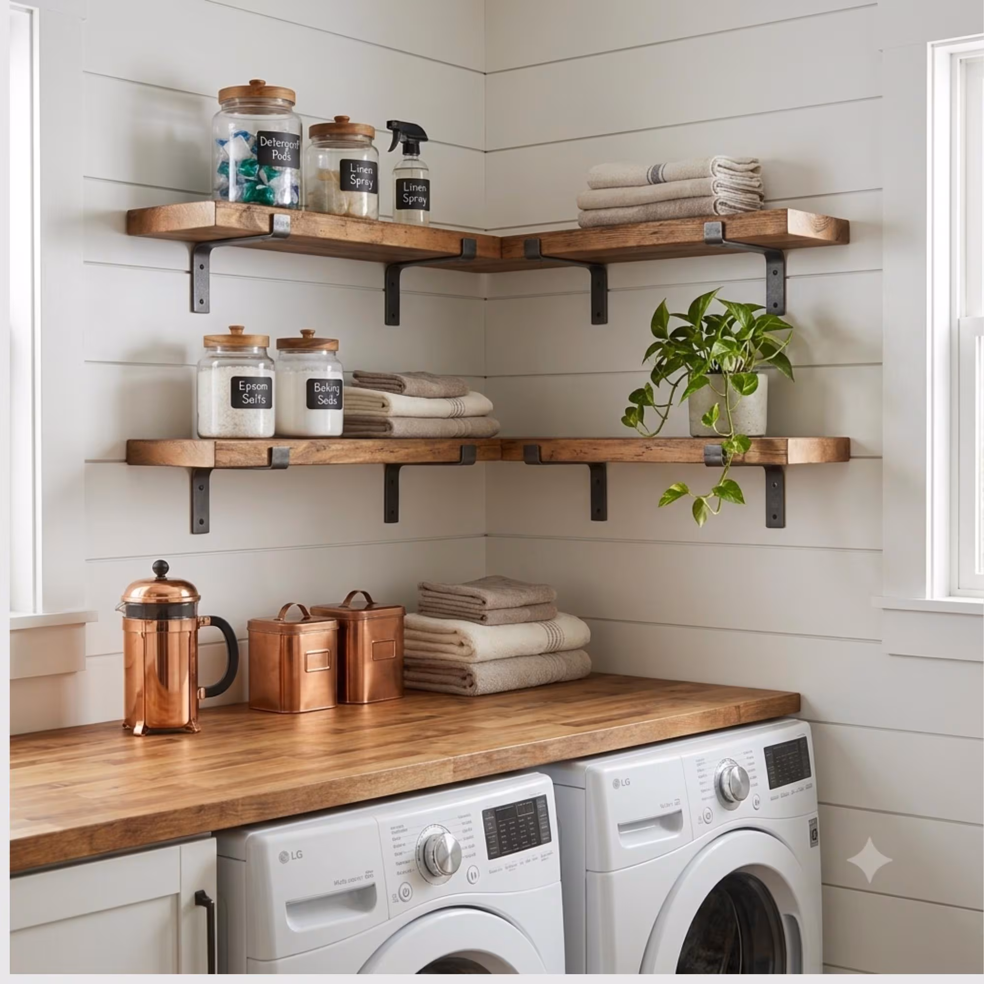 Rustic Wood Corner Shelf: Farmhouse Floating Shelving, 7.25