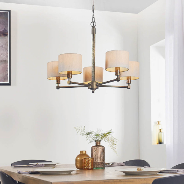 Lampa wisząca INDARA z abażurami brązowo-kremowa 5xE14x15W IP20 Endon