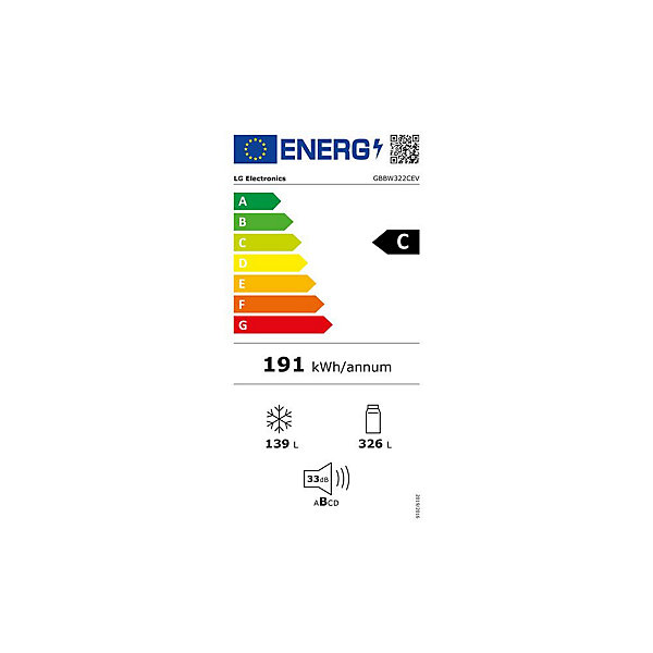 LG Réfrigérateur 2 portes combiné inversé 465 l total no-frost - GBBW322CEV