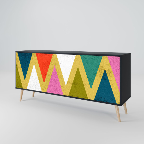 COLORFUL TRIANGLES Komoda 3 drzwi Czarna-Bukowa skośna