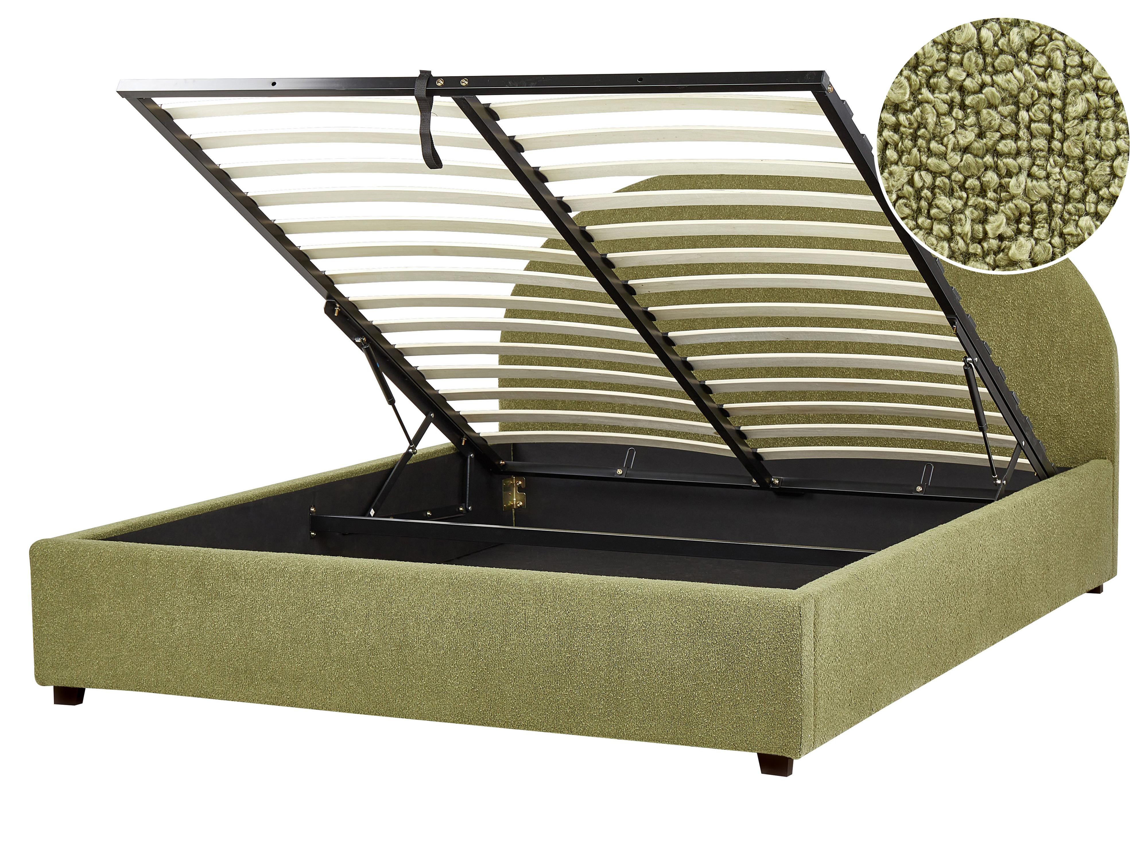Ottoman Bed Boucle VAUCLUSE 160 x 200 cm (EU King Size) Light Green