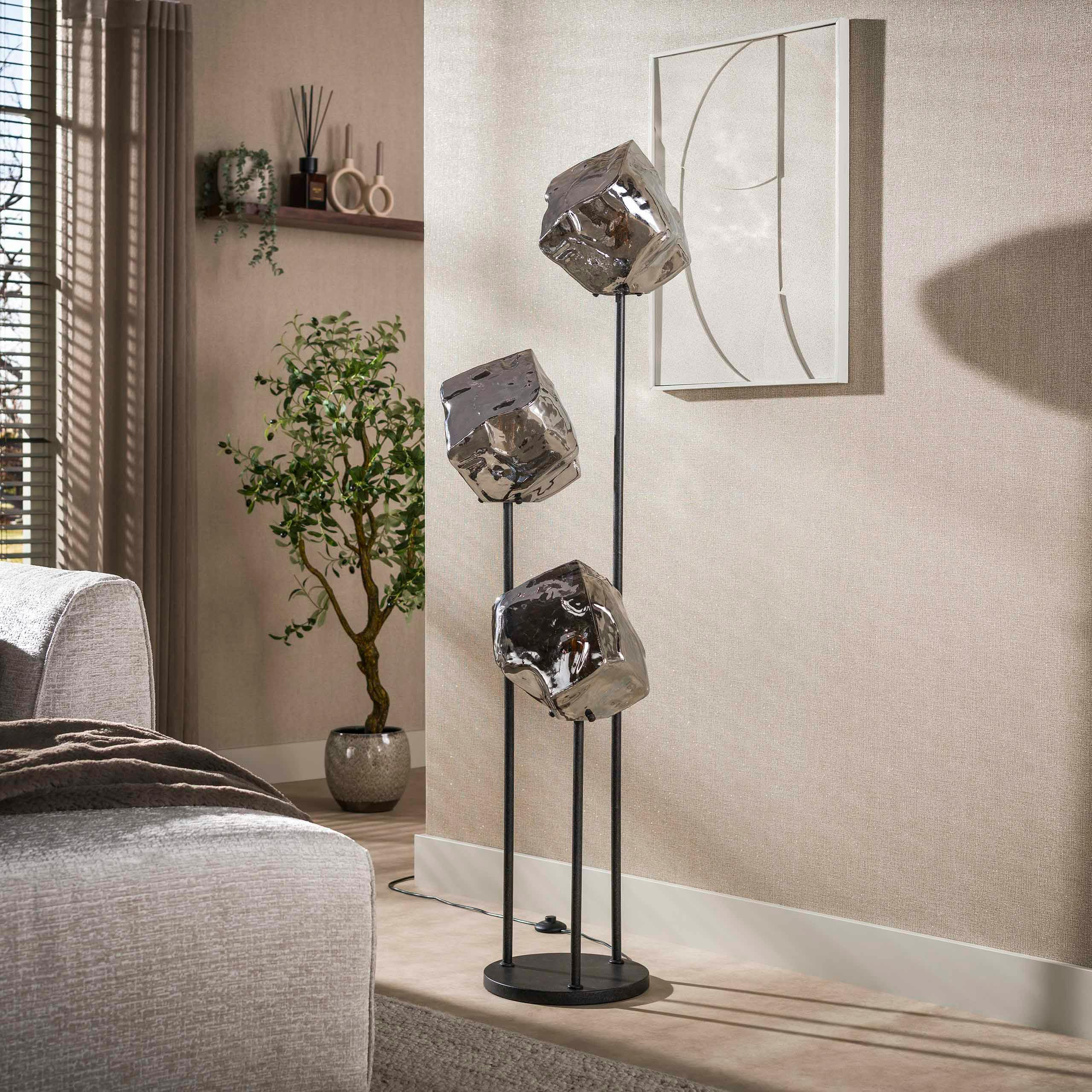 Lampadaire design verre chromé 3 blocs NIAGARA