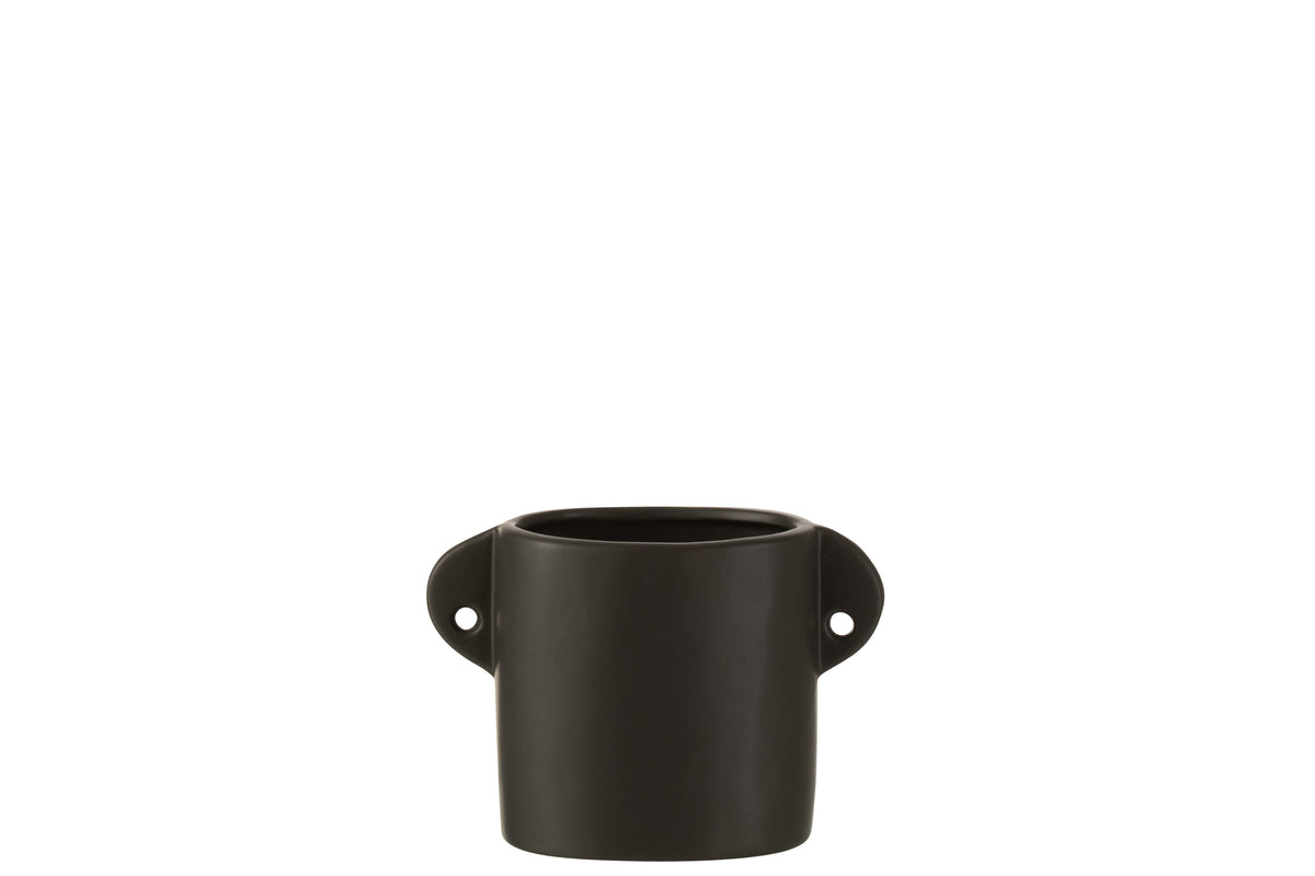J-Line bloempot Renaissance - keramiek - zwart - 2 stuks - Ø 8.5 cm