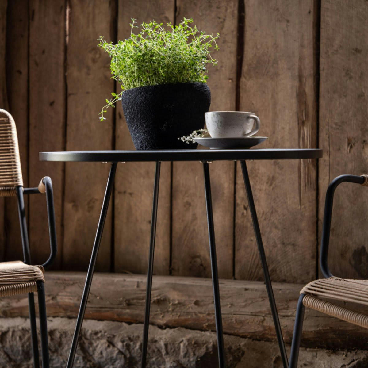 COLOMBES - Table de jardin ronde en métal noir 60cm