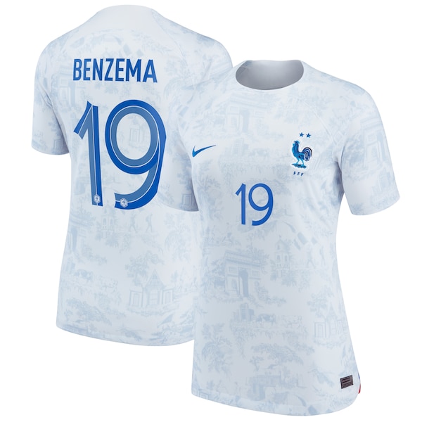 Karim Benzema France National Team Nike Women's 2022/23 Away Breathe Stadium Replica Player Jersey - White