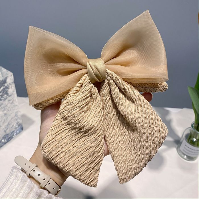 PEACH ACCESSORIES Satin & Knit Bow Hair Clip