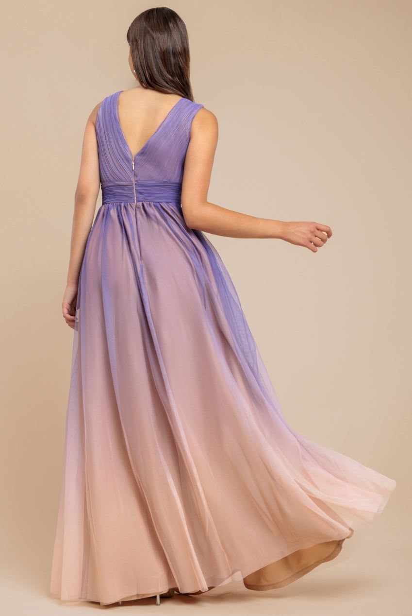 Goddiva Sleeveless Ombre Pleated A Line Maxi Dress