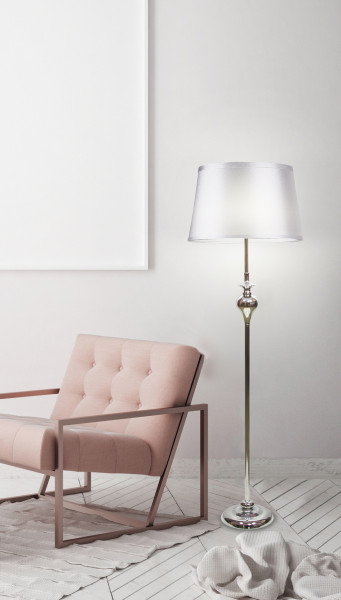 Lampa podłogowa PRIMA chromowy 1x60 e27 abażur srebrny