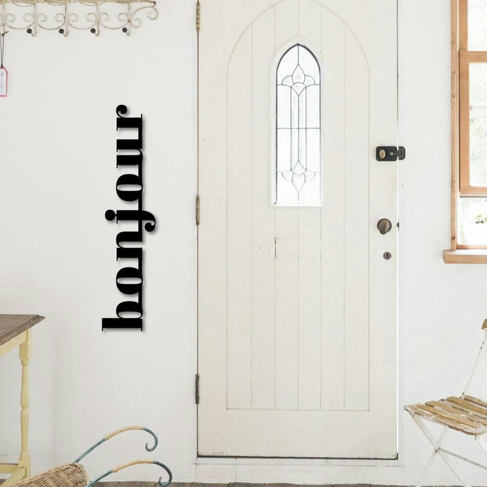 - Décoration murale bonjour en métal noir 50x12 cm