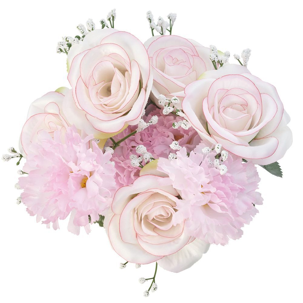 Piquet rose et oeillet blanc bouquet fleur artificielle 10 têtes H46cm