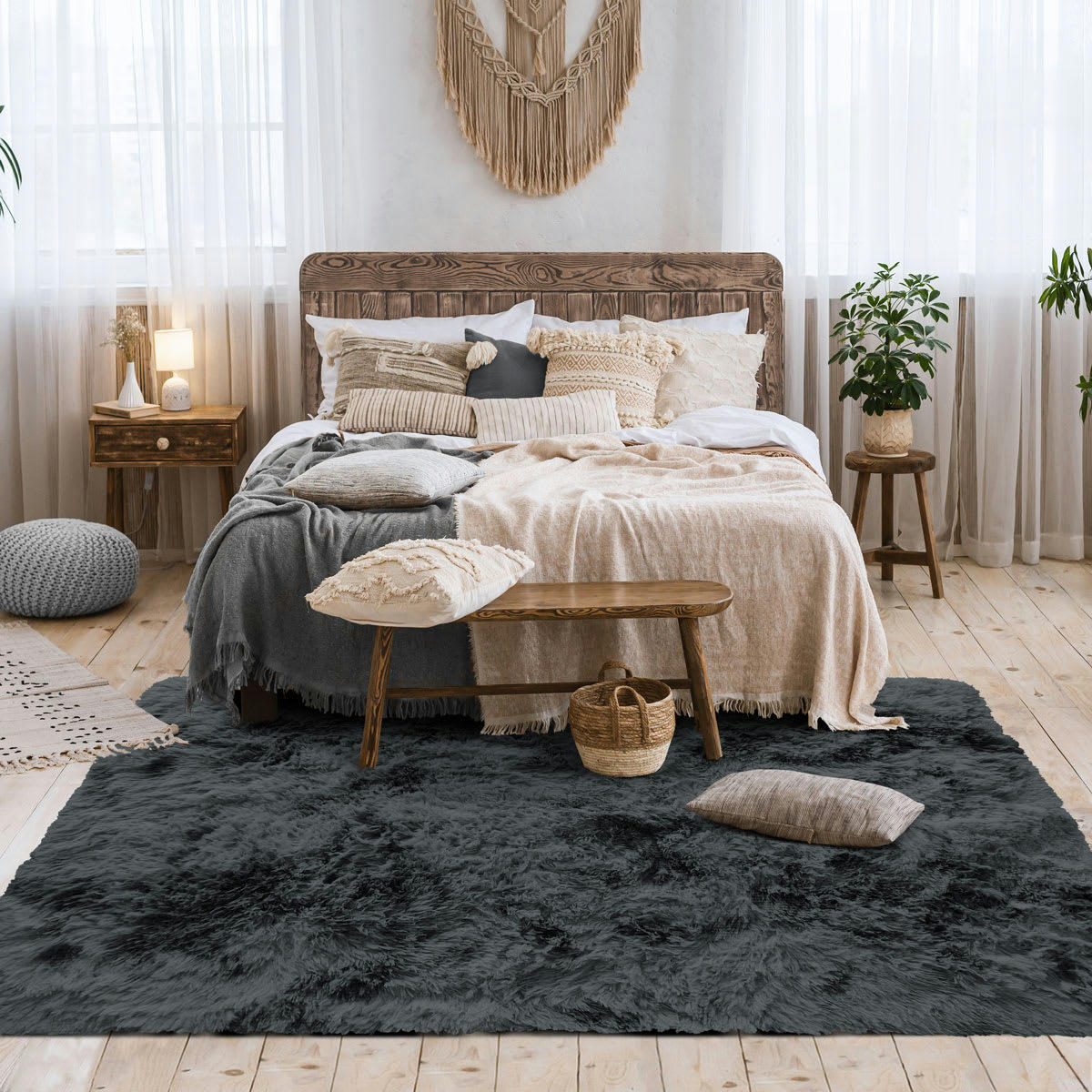 YOGI - Tapis shaggy effet tie and dye gris foncé 120x170