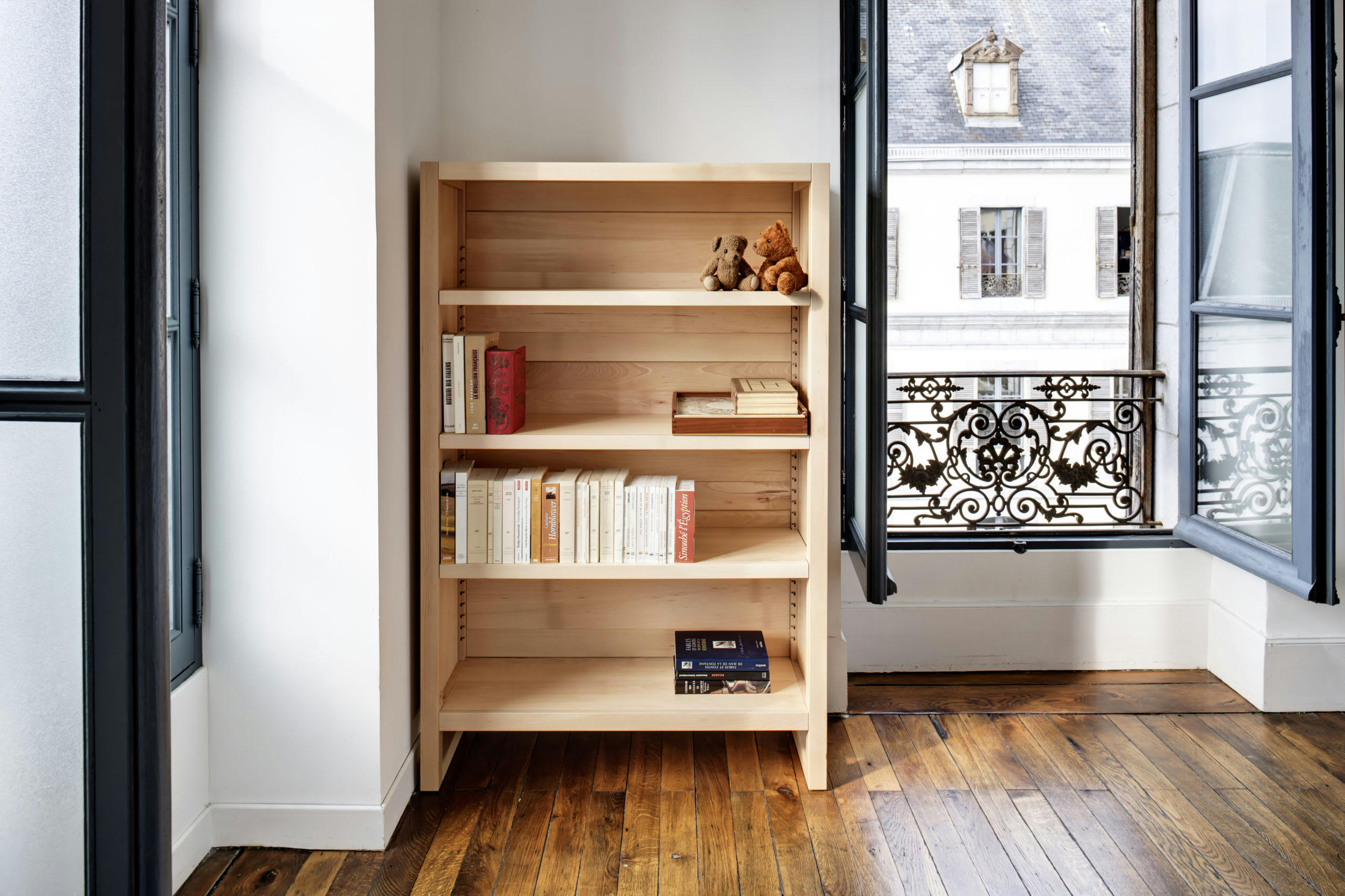 SELVA - Bibliothèque en hêtre, fonds bois, 3 tablettes réglables,brut