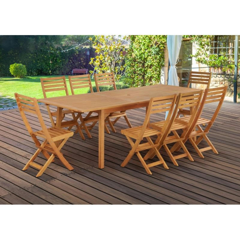 SORA - Ensemble repas de jardin ¤8 en bois d'eucalyptus 8 places 180-240 cm