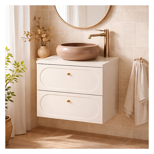 Ensemble de salle de bain TORNADO beige : meuble sous vasque 80cm et plan pour vasque