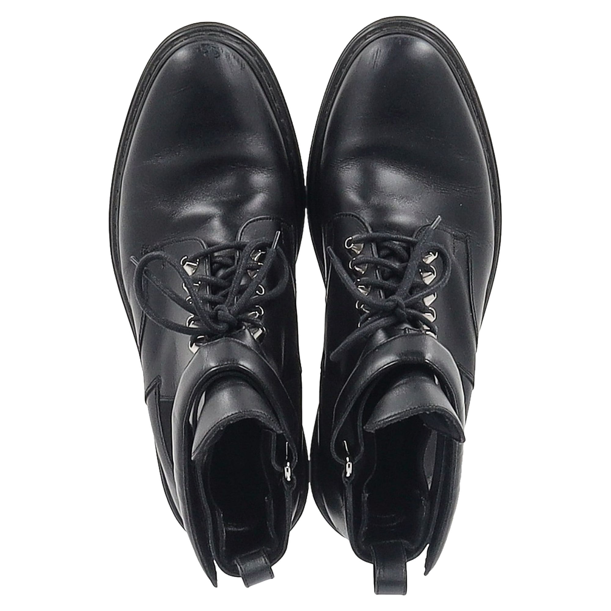 Balenciaga Preloved Lace Up Combat Boots in Black Calfskin Leather
