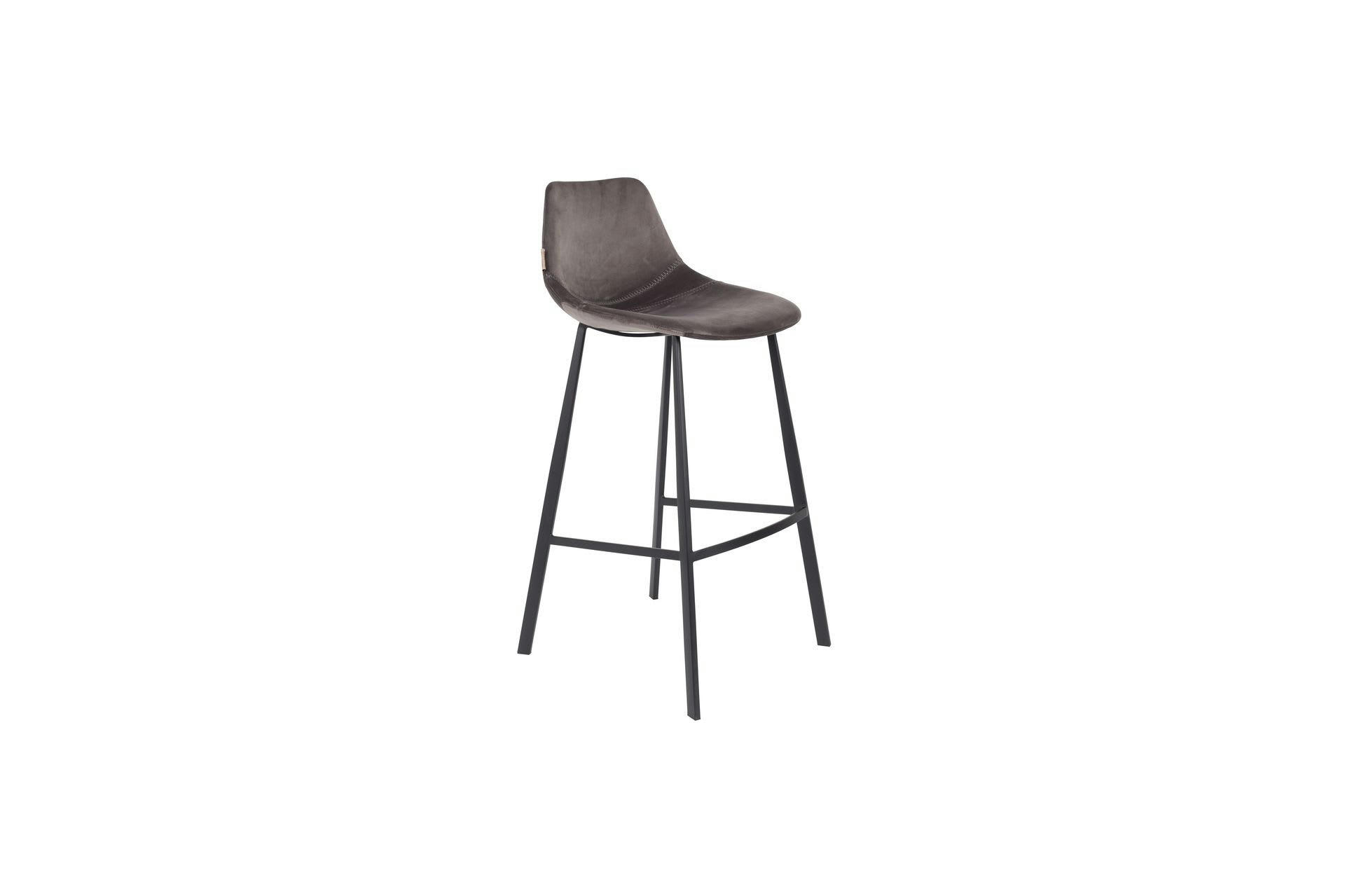 FRANKY - Tabouret de bar en velours gris