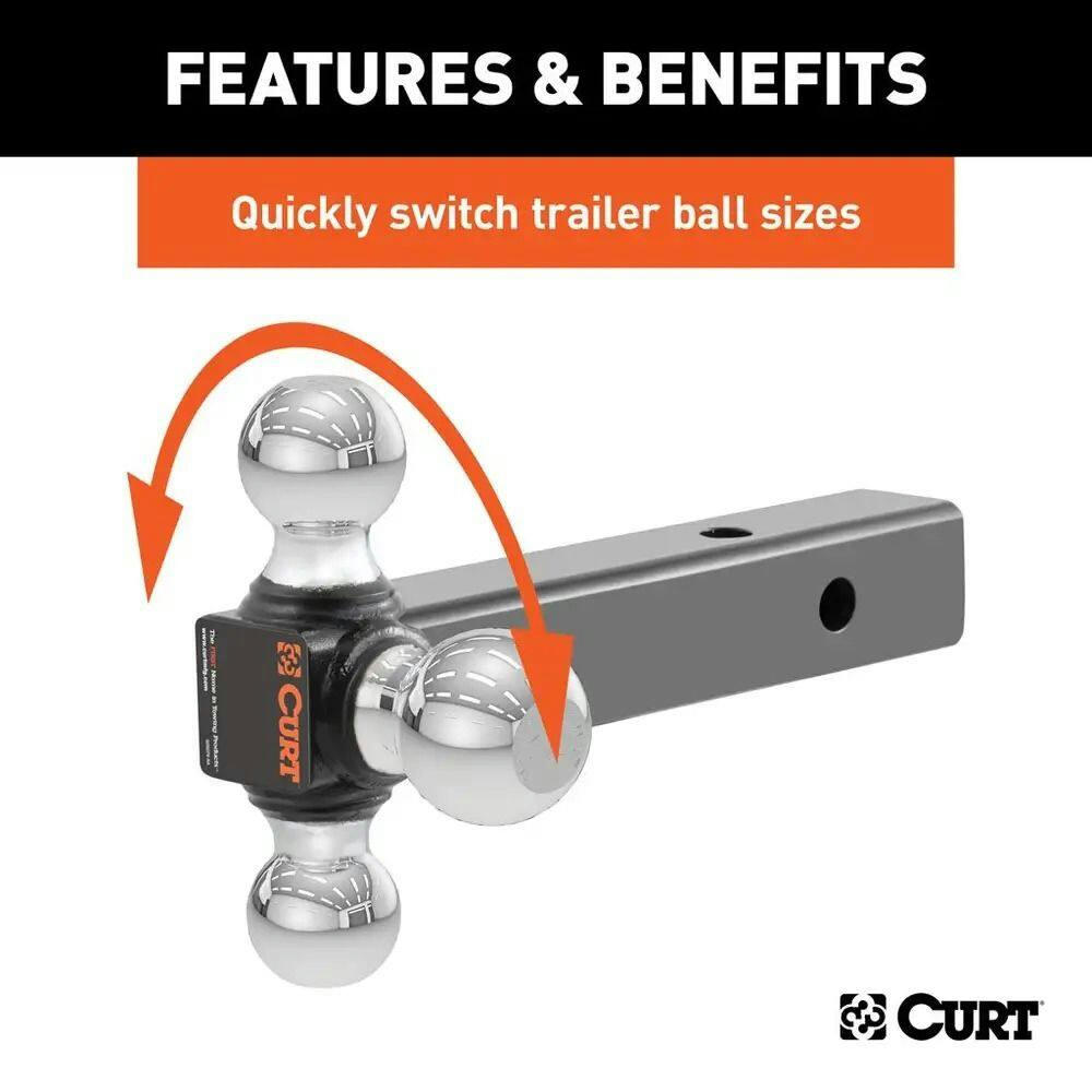 CURT 45655 Multi-Ball Mount 2-in Solid Shank, 1-7/8-in, 2-in & 2-5/16-in Chrome