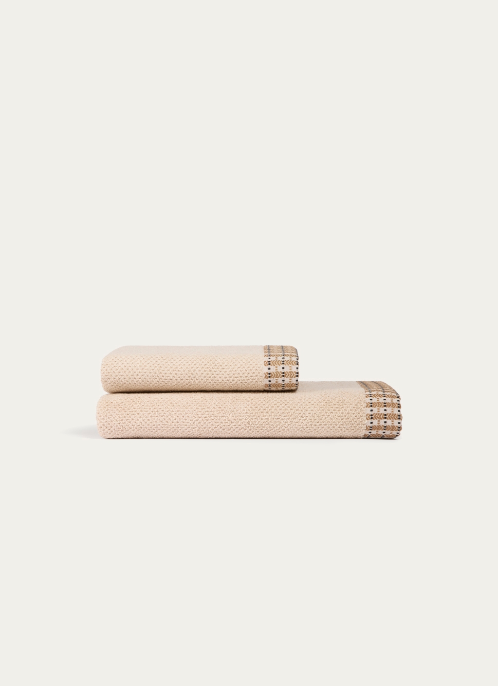 SERVIETTE DE TOILETTE UNIE AVEC LITEAU FANTAISIE BEIGE