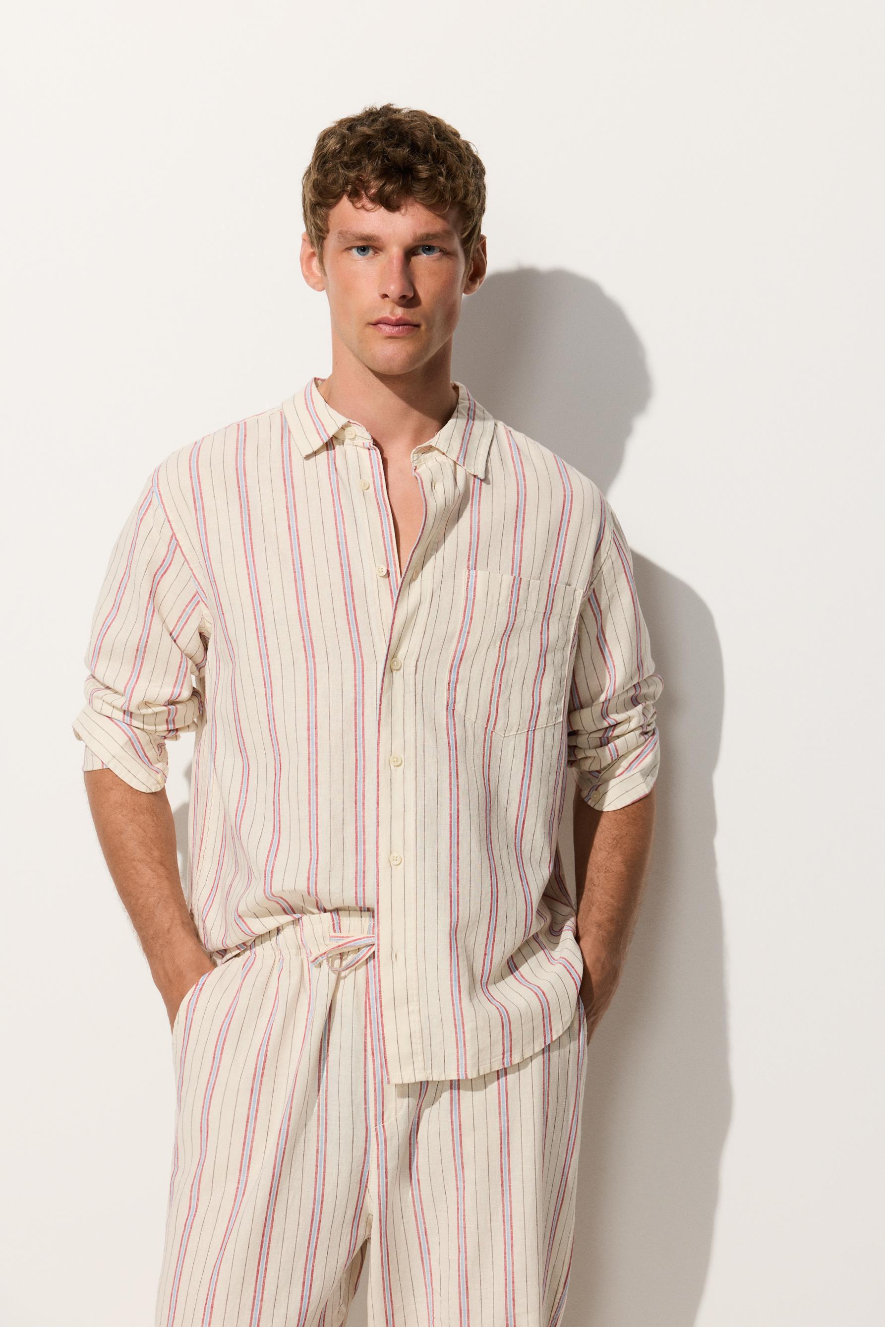 Hombre | Camisa rayas rosas lino - algodón