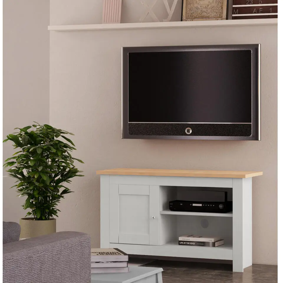 Emerald - TV-meubel met 1 deur in eiken en grijze spaanplaat